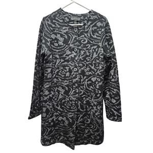 Vintage Nanette Lepore Jacquard Knit Sweater Jacket Size XL Black Gray Wool Coat